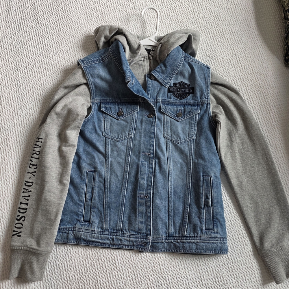 Harley-Davidson Blue Denim and Gray Hoodie